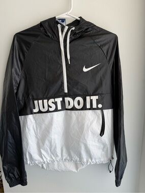 Nike Black Windbreaker Hoodie with White Drawcords